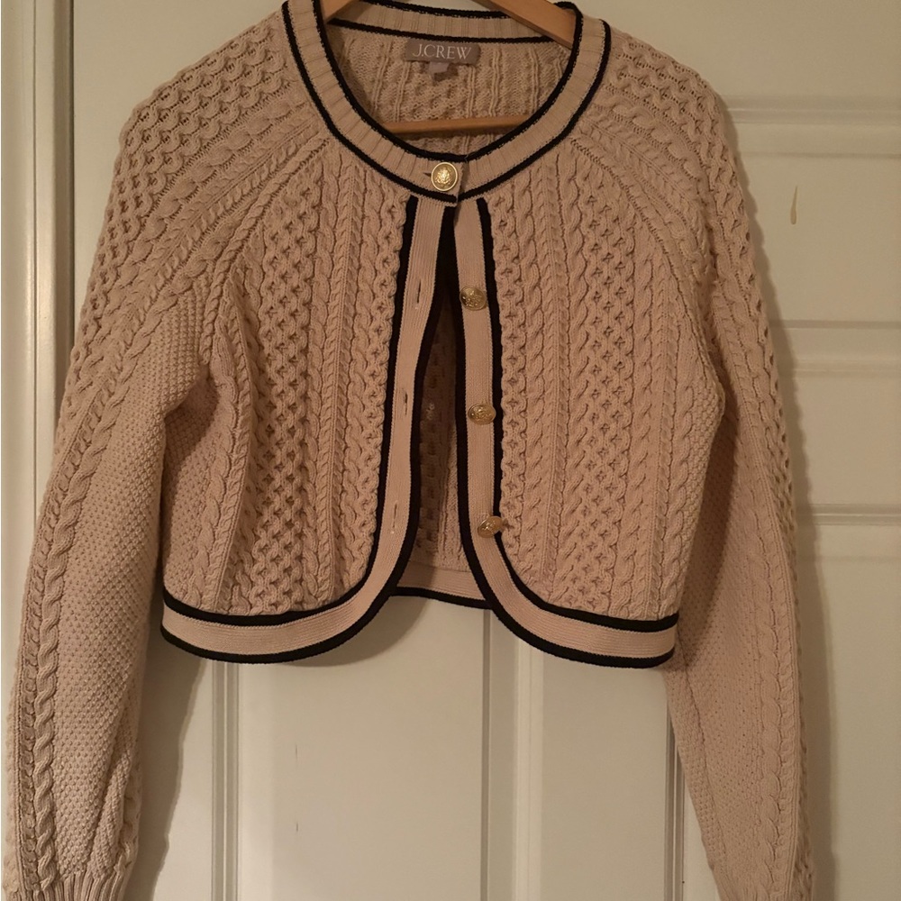 J. Crew Cream Cardigan with Black Trim